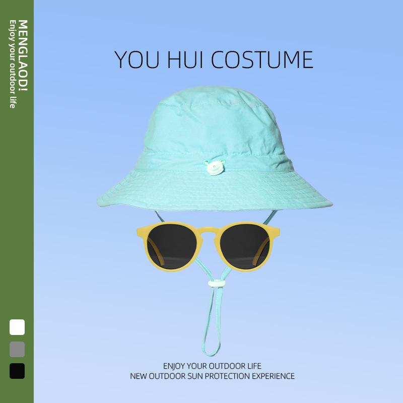 Barn enfärgad bucket hat sommar stor brätte UV-skydd solhatt söt baby mode mångsidig strandhatt