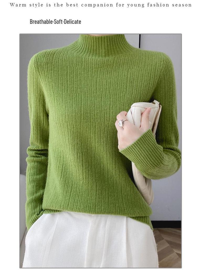 Versatile Pure Wool High Neck Solid Color Women's Slim Top for Spring & Autumn 2023