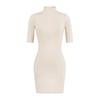 Pure Desire High Neck Slim Fit Mid-Sleeve Dress for Women – Waist-Cinched Hip-Hugging Skirt