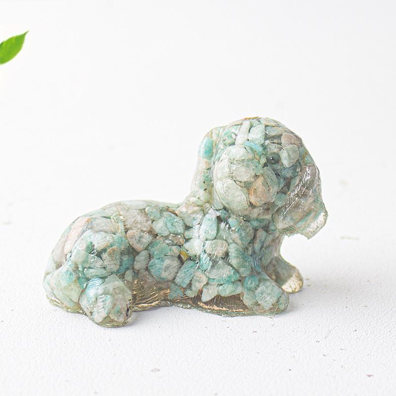 Crystal Resin Dog Face Decor With Natural Gemstone For Office And Home Tabletop Gift
