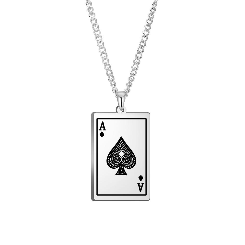 Lucky Ace of Spades Men Necklaces Stainless Steel Playing Punk Styles Card Poker Pendant Necklace Hip-hop Jewelry Gifts