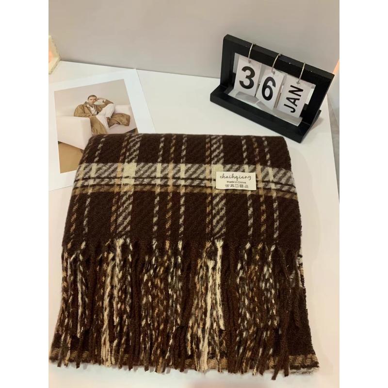 Classic Christmas Red Plaid Scarf for Women Winter Korean Style British Shawl Thickened Dual Purpose Warm Student Scarf for Men