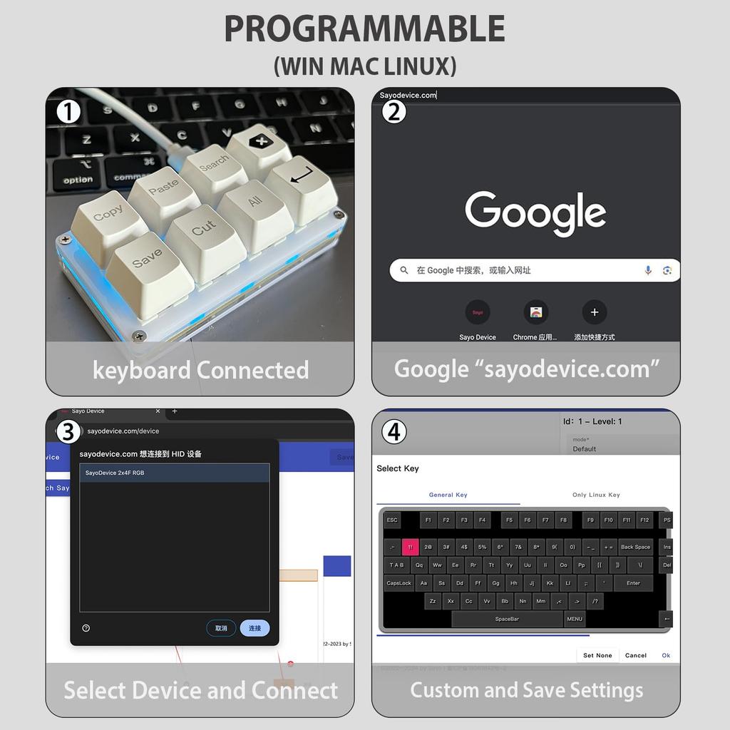 BTXETUEL Copy Paste Search Backspace Save Cut All Input 8 Key Keyboard SayoDevice OSU Keypad Programmable Mechanical Shortcut Macro Keyboard for Work