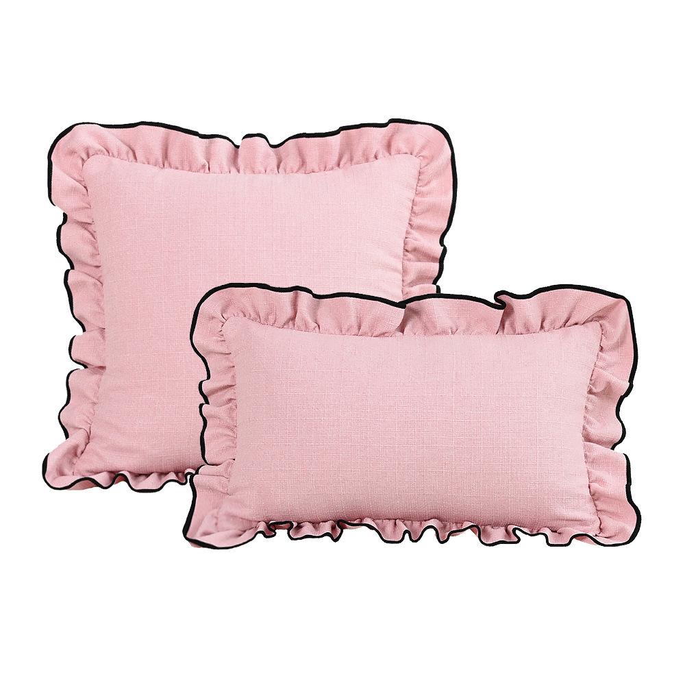 Ins Cotton Linen Pillow Cover Black Trim Scalloped Ruffle Edge Cushion Case Modern Farmhouse Decorative Throw Pillowcase Sofa Bed Cover