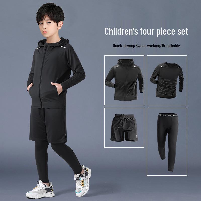 Autumn Quick-Drying Sports Suit: Boys' Basketball & Football Training Outfit with Tight-Fitting Winter Fitness Clothes for Teens