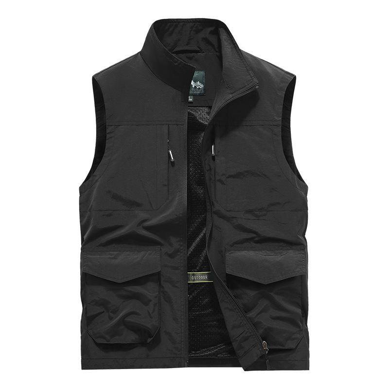 Men's Stand Collar Large Size New Vest Outdoor Fishing Summer Waistcoat Casual Thin Work Jacket