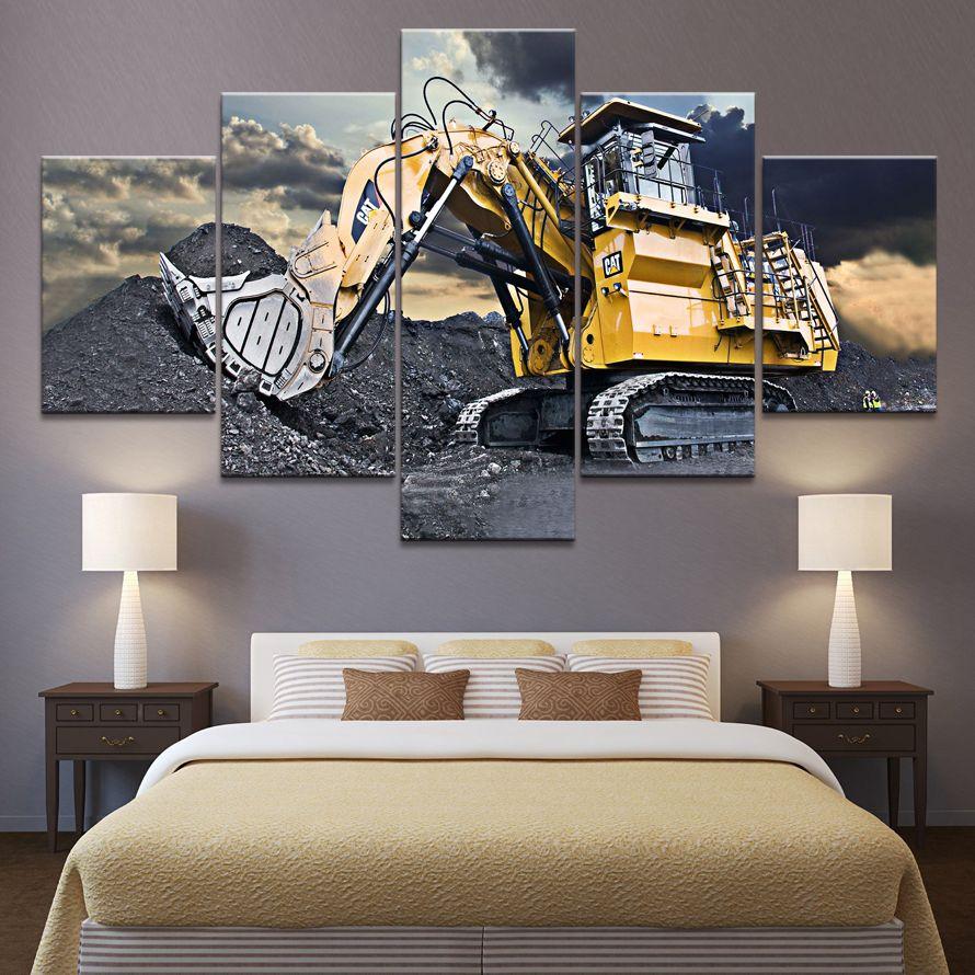 No Framed 5 Pieces Excavator Car Modular Wall Art Canvas Posters Pictures Paintings Home Decor for Living Room