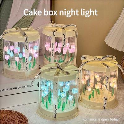 Romance Tulips Flower Night Light DIY Craft Kits Handmade Tulips Square Cube Table Lamp for Home Decors Ambiences Light
