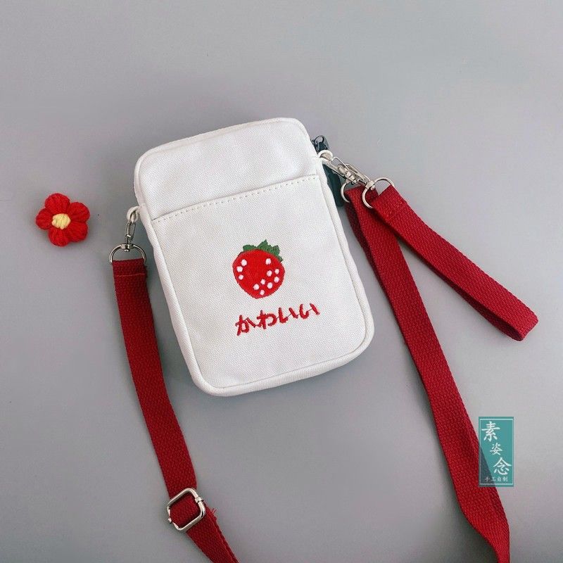 

Summer Niche New Style Cute Mini Canvas Mobile Phone Bag Red {send red wool flower brooch}