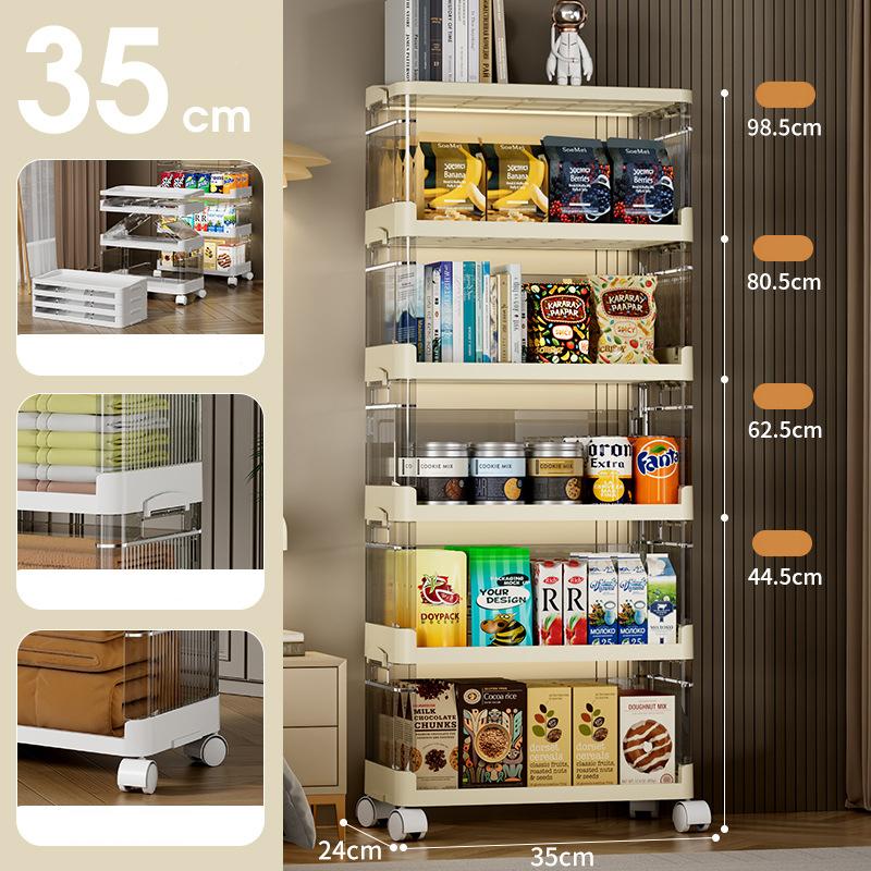 

Складная полка для хранения, не требующая сборки, многоцелевая стойка-органайзер для кухни, гостиной, детских игрушек, одежды, домашнего хранения, компактный дизайн 35cm-5Layer кремовый