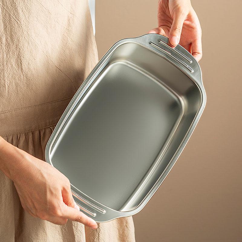 Stainless Steel Cooking Pan, Heavy-Duty Metal Food Serving Plate - Kitchenware