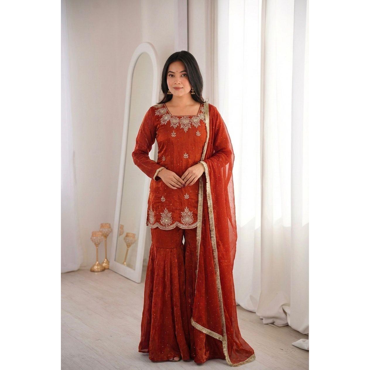 Beautiful Paksiatni Desigenr Top Sharara Suit Indian Wedding Wear Salwar Kameez M-38