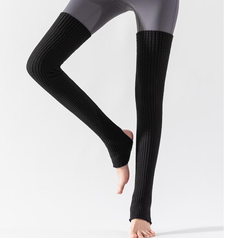 Calzettoni a costine a righe sopra il ginocchio senza piedi Scaldamuscoli lunghissimi con staffa Calze alte fino alla coscia per Donna Yoga