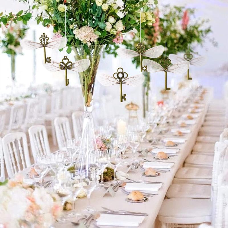 Vintage Skeleton Keys Flying Key Charms With Dragonfly Wings Diy Realistic Effect For Room Christmas Wedding Party Decoations