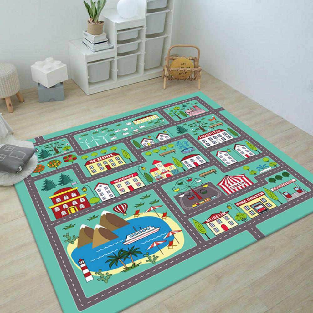 Lustige Stadt Transportbahn Teppich Kinderspielmatte Wohnzimmerdeko Sofa Teppich Kinderzimmer Bettvorleger Kinderbetreuungsraum Bodenmatte