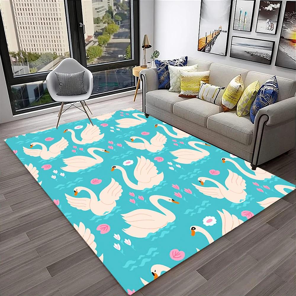 Cute Swan Princess Cartoon Cygnus Carpet Rug for Home Living Room Bedroom Sofa Doormat Decor, Kids Area Rug Non-slip Floor Mat