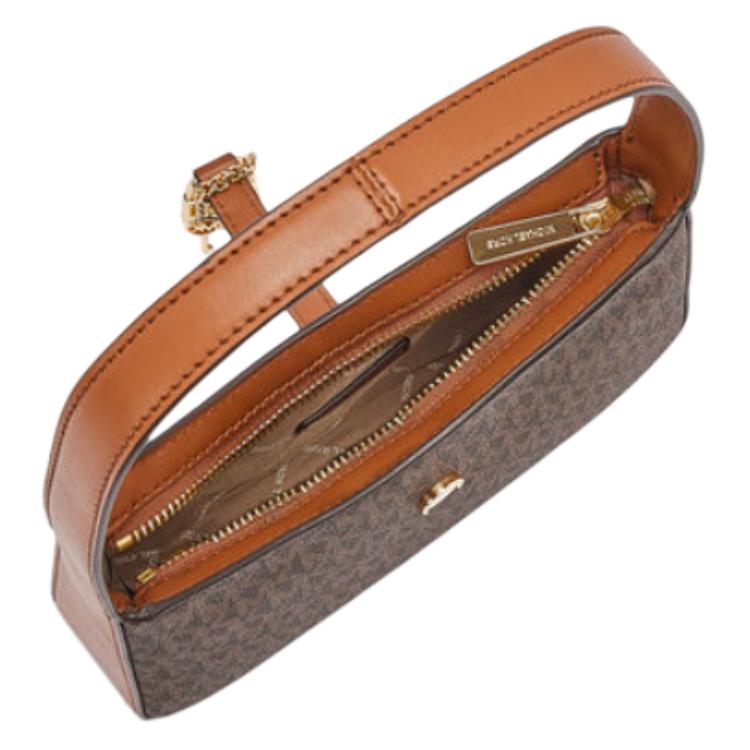 Michael Kors Lyra Monogram Gold Lock Faux Leather Shoulder Bag Women Shoulder Bag Brown 35T4G1YC5B-BROWN