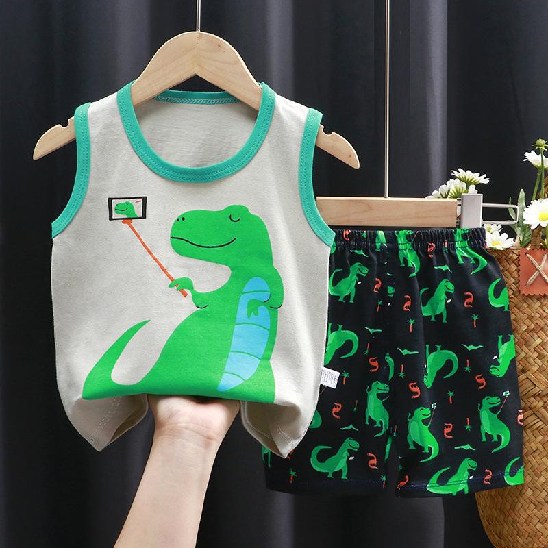 Children's Cotton Pullover Sets - Summer Boys' And Girls' Sleeveless T-shirts And Shorts Sets