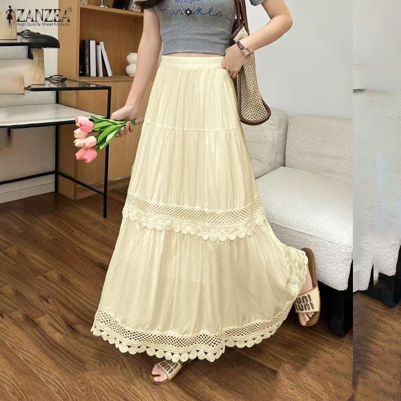 ZANZEA Womens Casual Elastic Waist Loose Elegant Long Skirts