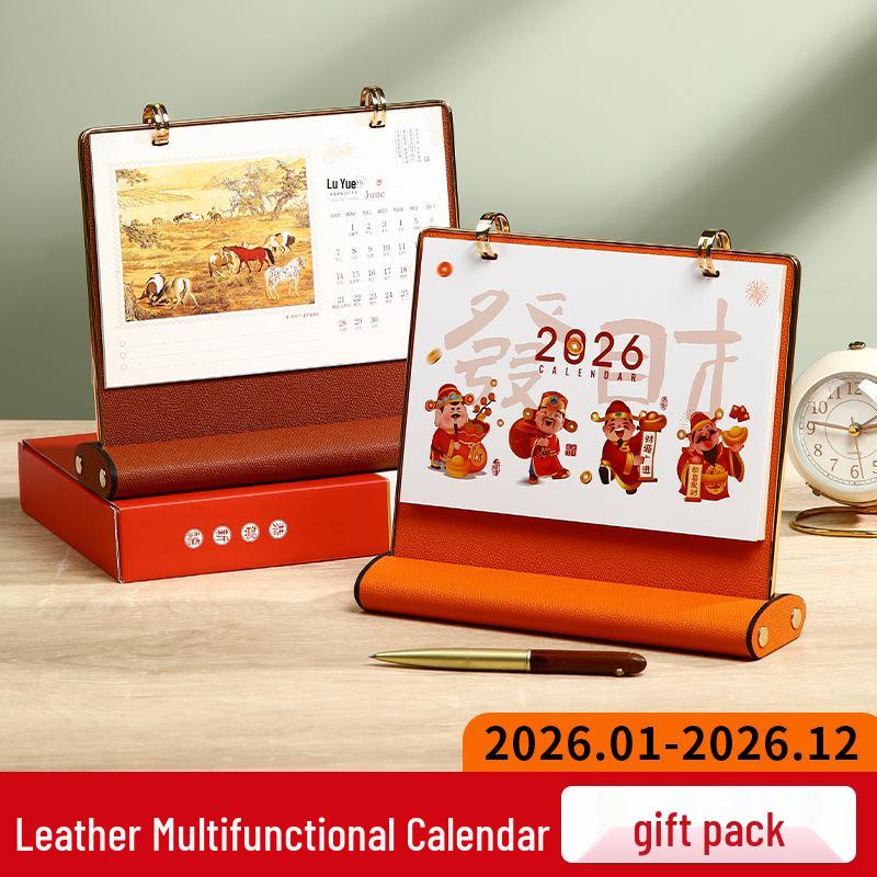 Personalized 2026 Leather Desk Calendar and Notepad Planner with Custom Logo