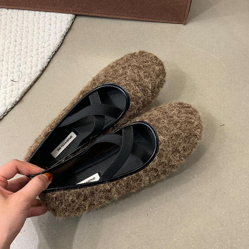 Fashion Round Toe Fashion Flock Women Flats With Shoes Shallow Female Slip On Footwear Elastic Band Ladies Ballet Flats Shoes