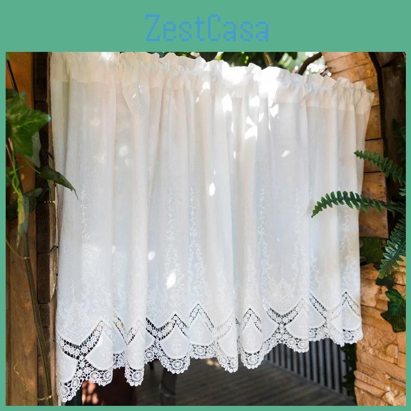Cotton Flowers Short Hollow 100 Curtains Living Room Korean Gream Lace Cloth Half Curtains For Kitchen Bookshelf Dust Curtain