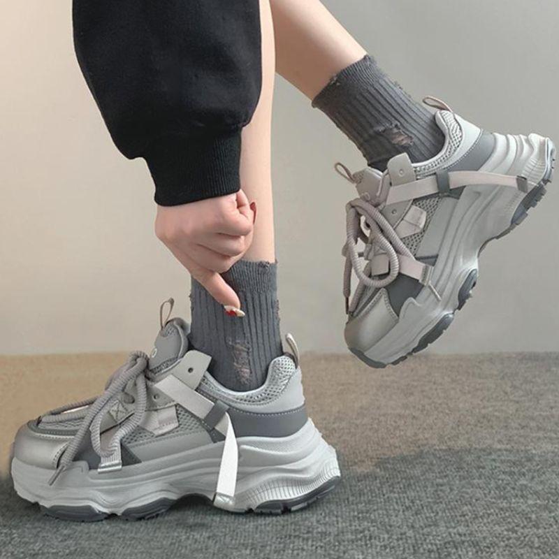 Sneakers Dad-Schuhe Damenfüße sind klein und vielseitig, kleine dicke Sohlen erhöhen die Höhe, Fried Street Freizeitschuhe