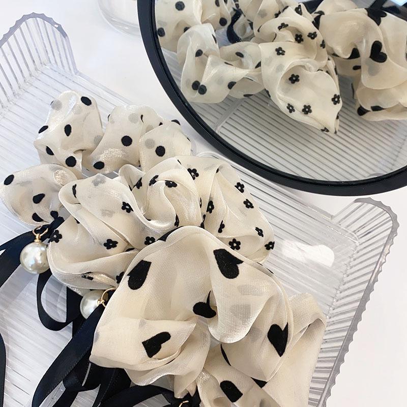 

Bowknot Headwear with Tassels and Pearls Mesh Scrunchie Hair Tie