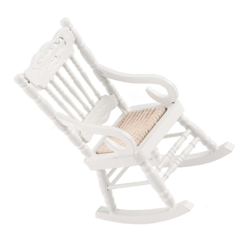 1:12 Miniature Furniture Wooden Rocking Chair for Dolls House Decor Toys (White)