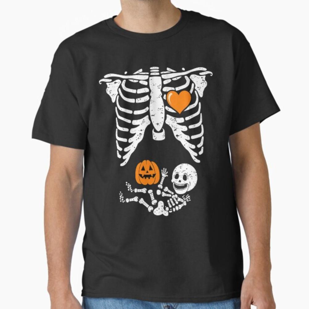 Women Skeleton Pregnancy Announcement Mom Halloween T-Shirt Unisex T-Shirt S
