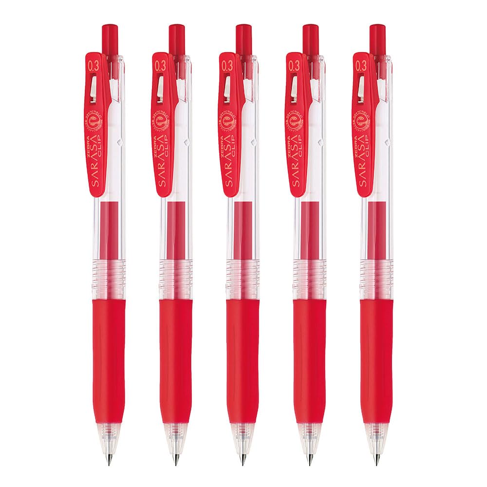 Zebra Sarasa Clip Gel Ballpoint Set of Pen, 0.3mm, Red, 5, P-JJH15-R5-AZ