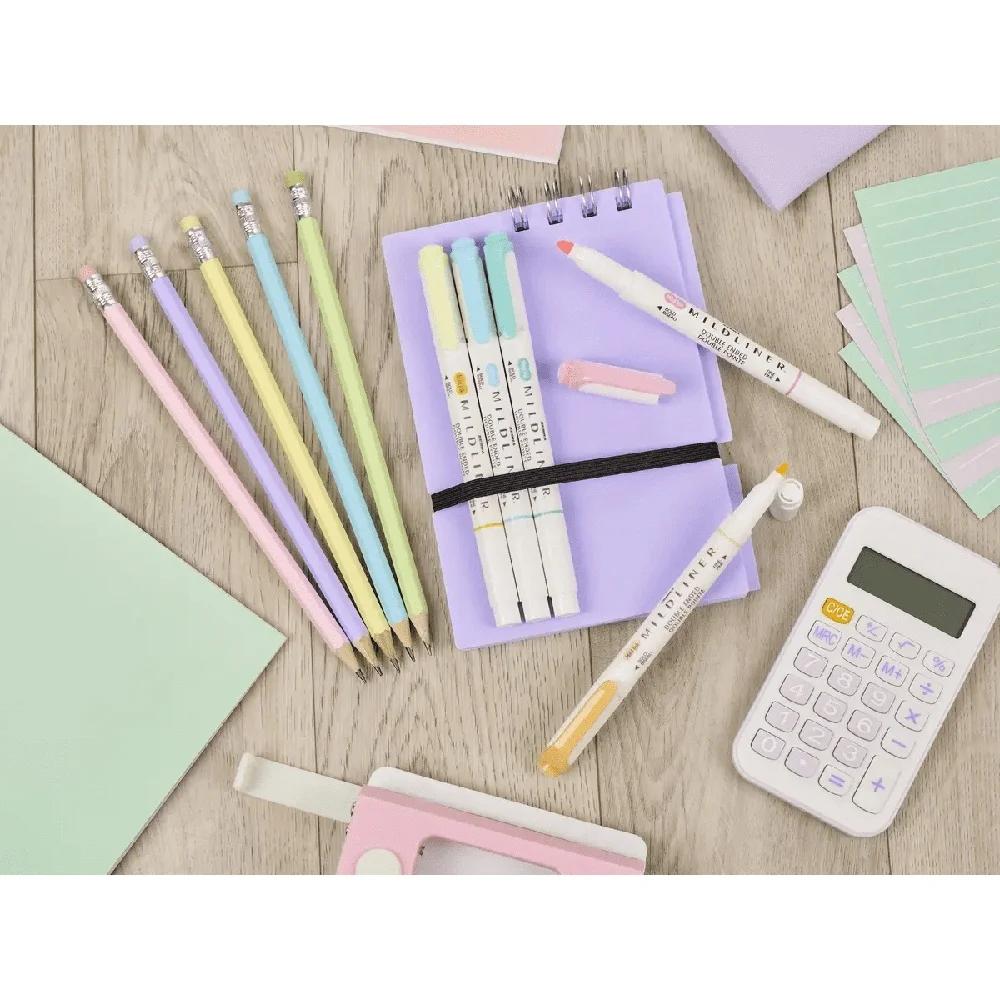 Double Ended Highlighter Mildliner 5 Count Fluorescent Colors Water Resistant Chisel Fine Point Non Toxic Assorted Storage Case