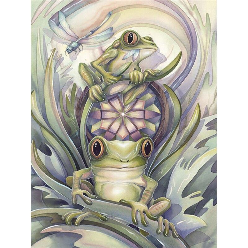 5D DIY Diamond Painting Frog Diamond Embroidery Lotus Animal Cross Stitch Crafts Full Round Drill Home Decor Manual Gift
