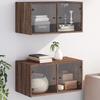 Wall Cabinets with Glass Doors Set of 2 Brown Oak Effect