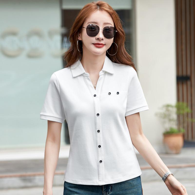 

Women s Summer New Fashionable Fashionable Commuter Versatile Shirt Slim Thin Casual Short-sleeved T-shirt 3XL белый