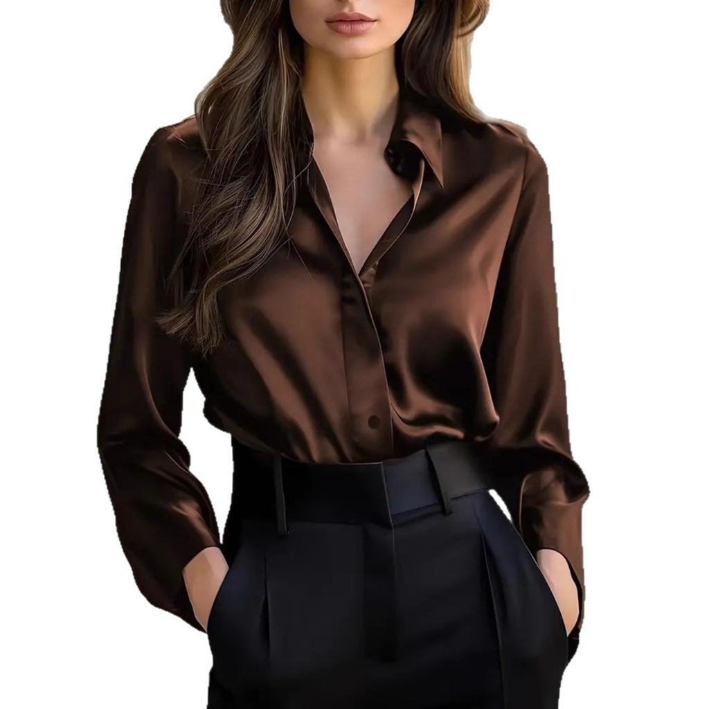 Autumn Solid Color Fashionable Elegant Long Sleeved Button Up Shirts