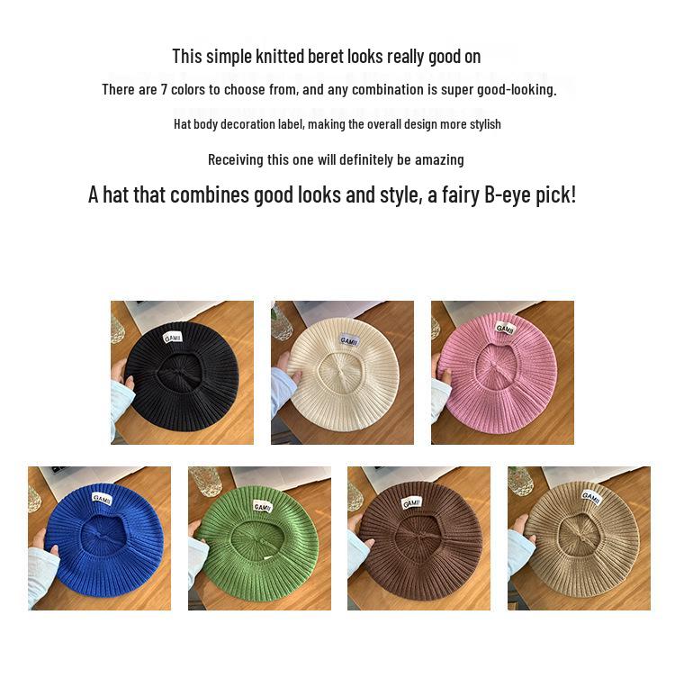 Trendy Korean Style Pink Knit Wool Beret: Women's Autumn/Winter Versatile, Face-Slimming Painter Hat