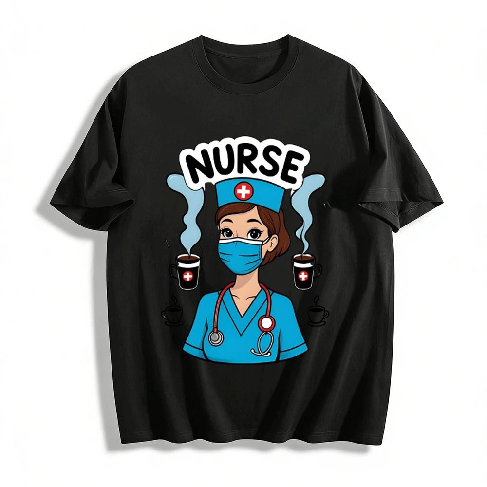 Funny Nurse Coffee Lover Graphic Casual Top Pure cotton T-shirt XXS