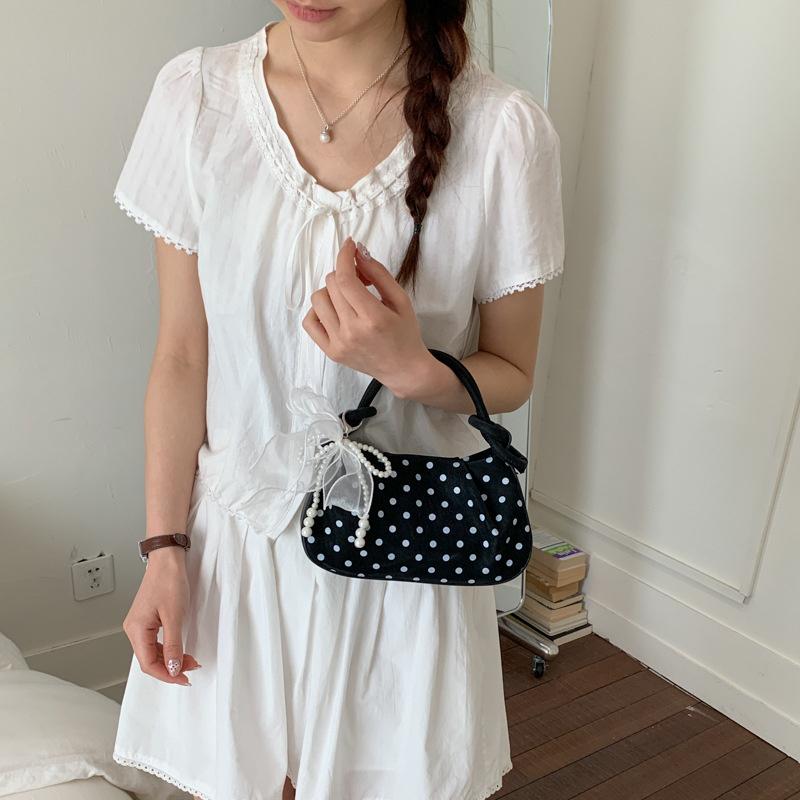 Fashion Wrinkled Cloud Bag Polka Dot PU Leather Crossbody Bag Stylish Small Shoulder Bag For Women Daily Use