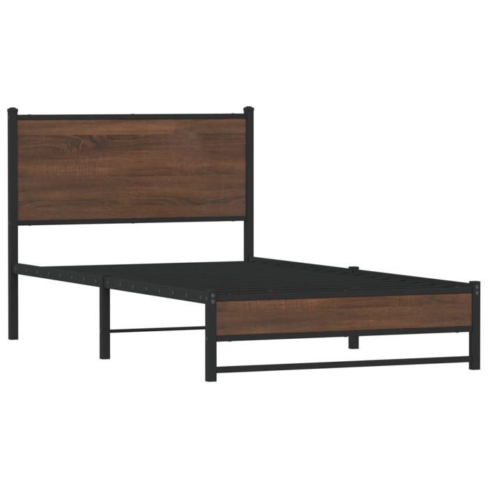 VidaXL Metal Bed Frames with Brown Oak Headboard 100x200 Cm, Single Bed, Bedroom Furniture, Bed 4007935