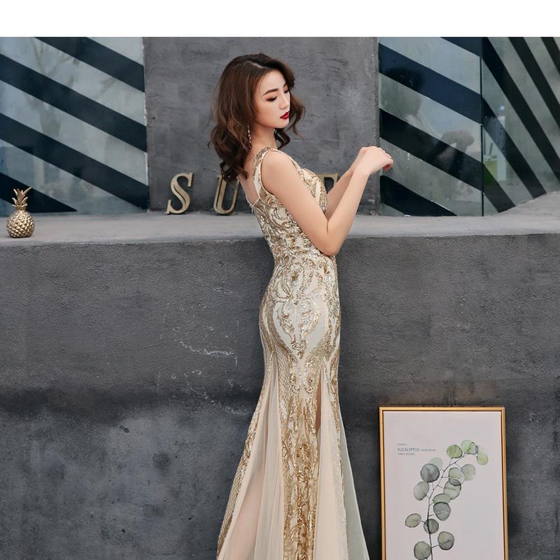 Dámské dlouhé večerní šaty z rybího ocasu s flitrovou podvazkovou dlouhou sukní