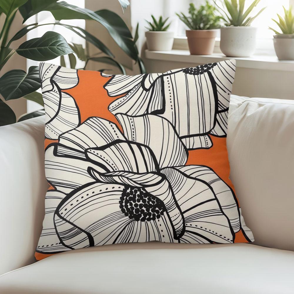 Orange Flowers square Jacquard Pillow Cover for Sofa Office Waist Cushion Cover Home Decorative Pillowcase
