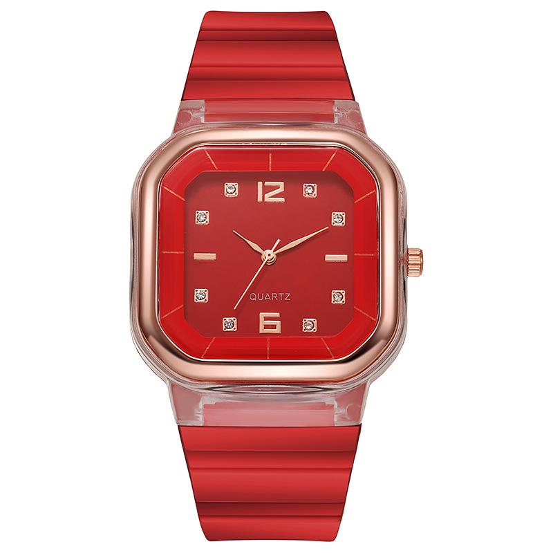 Spring/Summer Women's Square Silicone Watch - Fashionable Student Style with Diamond Accents