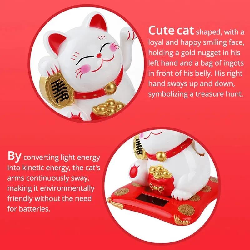 1-10PCS Lucky Beckoning Cat Solar Powered Waving Wealth Good Fortune Awaits Solar-Powered Ornaments For Home, Office, And C