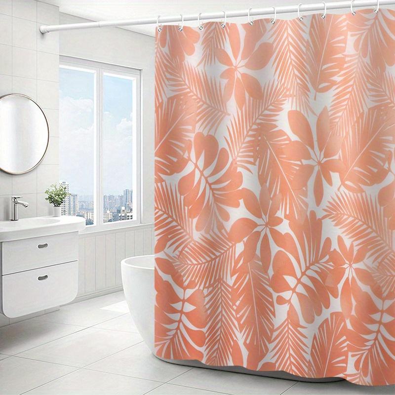 Tropical Orange Leaf Pattern Shower Curtain, Polyester Bath Partition, Machine Washable,  All-Season Bathroom Decor