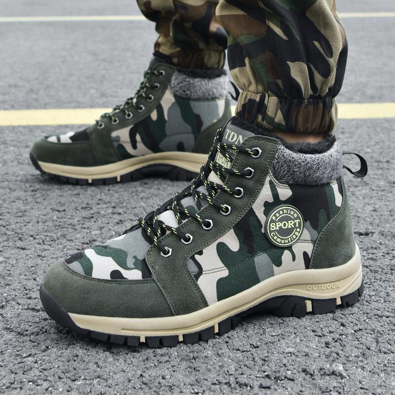 MCTIN Couples Cotton Shoes for Women Camouflage Winter Plush Warm High Tops Shoes Man's Non Slip Snow Boots