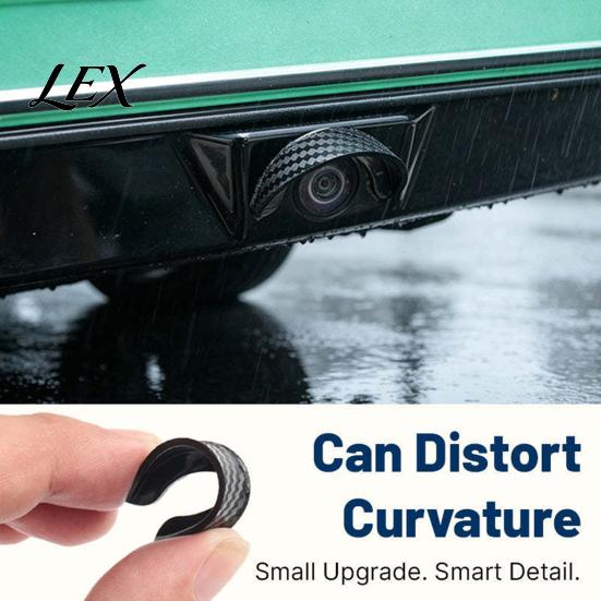 Car Backup Camera Cover Waterproof Rearview Rain Shield, Flexible PVC Lens Protector Black Carbon Fiber Guard with Adhesive Mount, Curved for Parking