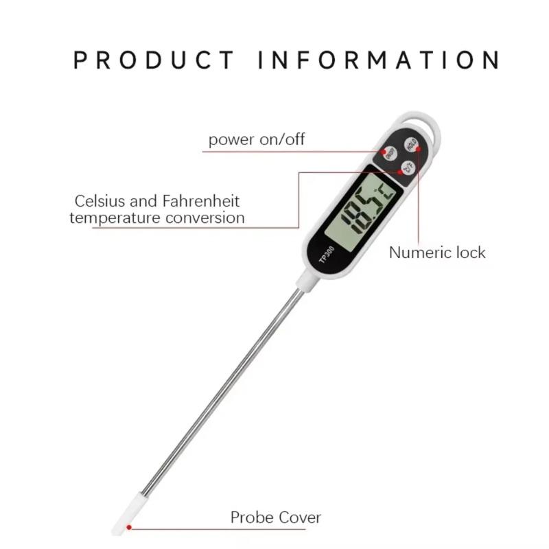 Digital Food Thermometer with Probe - Instant Read Thermometer for Meat BBQ Oven Cooking, LCD Display & Auto-Off Kitchen Tool