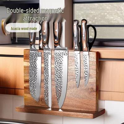 Double-Sided Magnetic Wooden Knife Holder & Display Stand