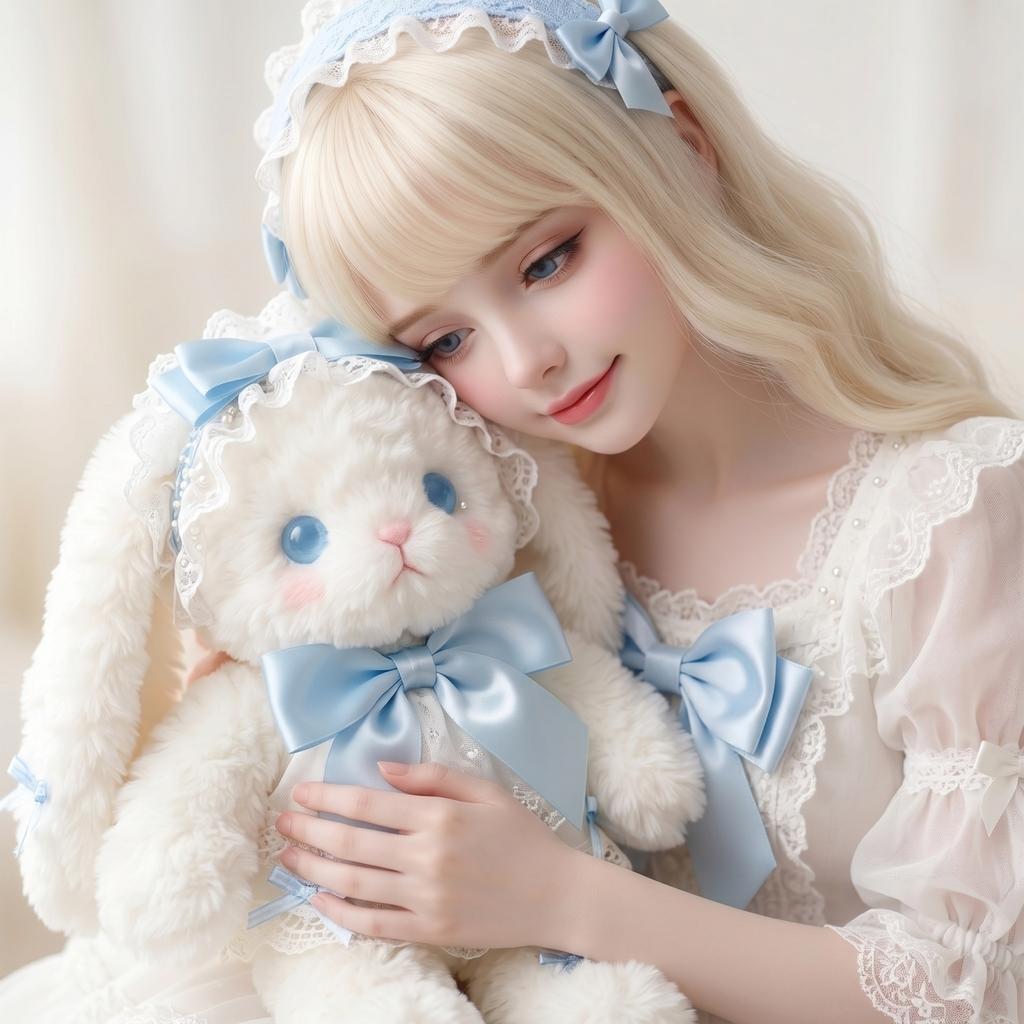 Plush Bunny Doll Soft Stuffed Animal Toy with Ribbon Bow and Lace Dress for Collectors and Gift Giving Suitable for All Ages